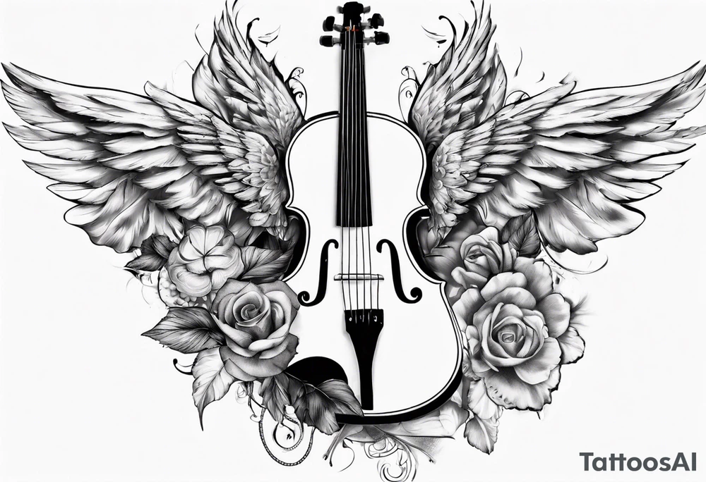 CROSSEED ACOUSTIC GUITAR AND VIOLIN WITH WINGS tattoo idea