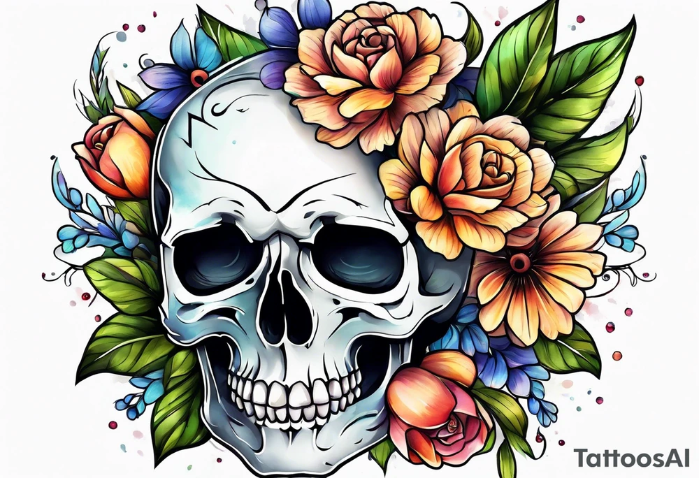 A skull and flowers tattoo idea