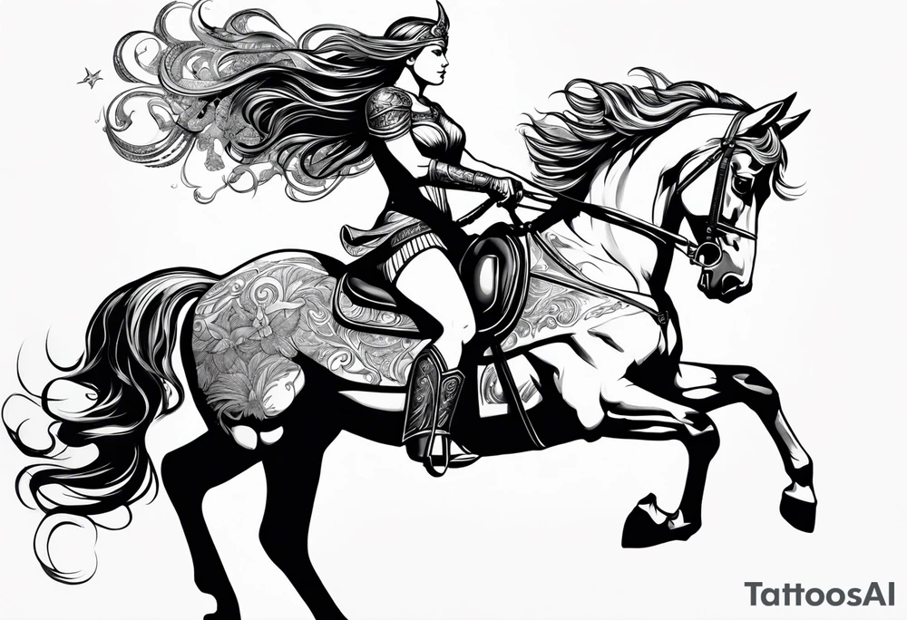 Valkyrie lady on horse tattoo idea