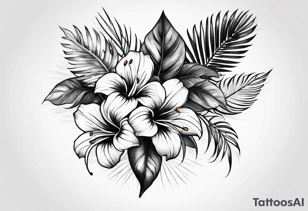 Tropical flower leaves tattoo idea