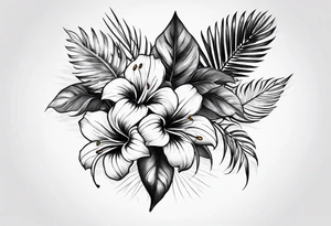 Tropical flower leaves tattoo idea