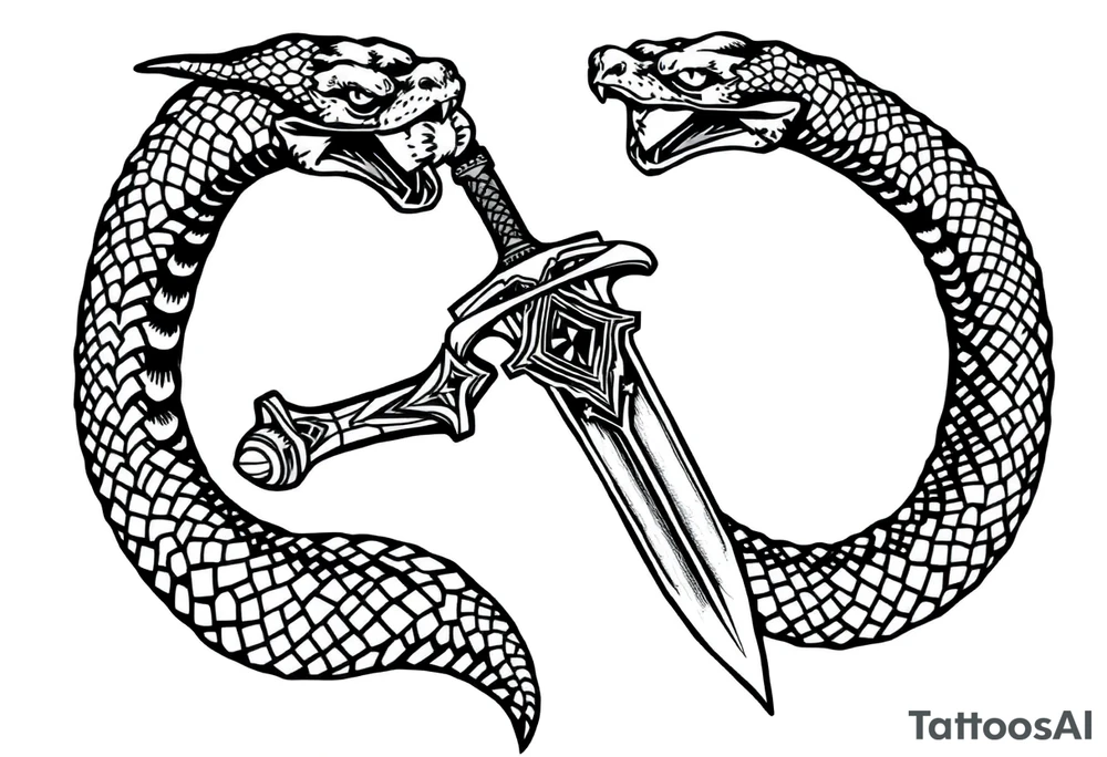 mystical snake coiled around an ancient dagger with jeweled hilt tattoo idea