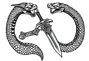 mystical snake coiled around an ancient dagger with jeweled hilt tattoo idea