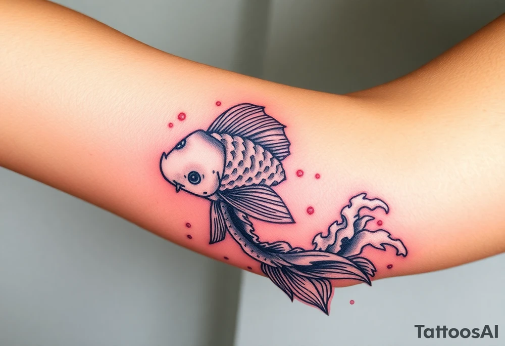 traditional koi fish swimming upstream through turbulent waves tattoo idea