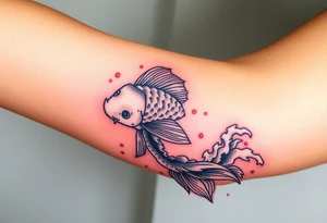 traditional koi fish swimming upstream through turbulent waves tattoo idea