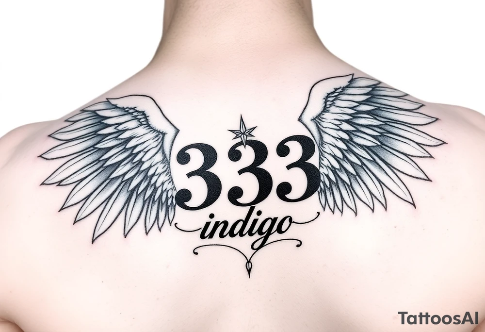Angel number 333 with the name indigo in it tattoo idea