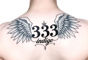 Angel number 333 with the name indigo in it tattoo idea