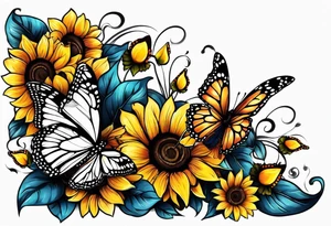 Arm sleeve with sunflowers and butterflies tattoo idea