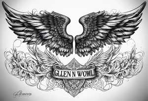 Angel Wings with the word Glenn in between tattoo idea
