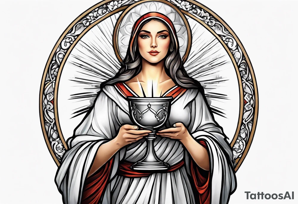 Female saint holding a chalice tattoo idea