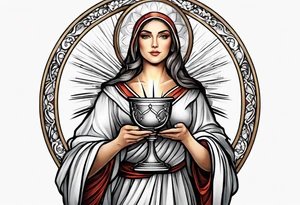 Female saint holding a chalice tattoo idea
