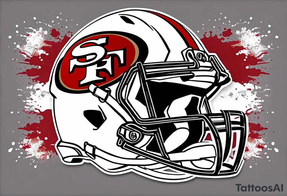 49er logo alone no helmet with team color specks of paint splatter tattoo idea