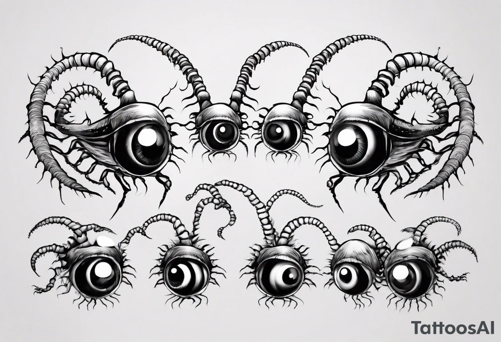 eyeball centipede with several heads tattoo idea
