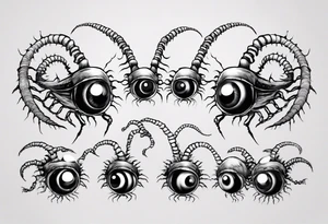 eyeball centipede with several heads tattoo idea