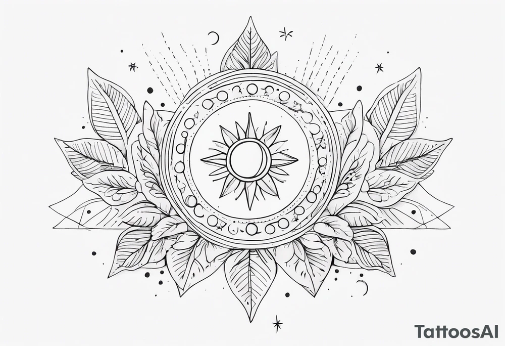 fine line with sun, stars, floral, dots. Sternum tattoo tattoo idea