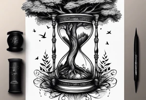 tattoo drawing of a tree on top of a hour glass tattoo idea