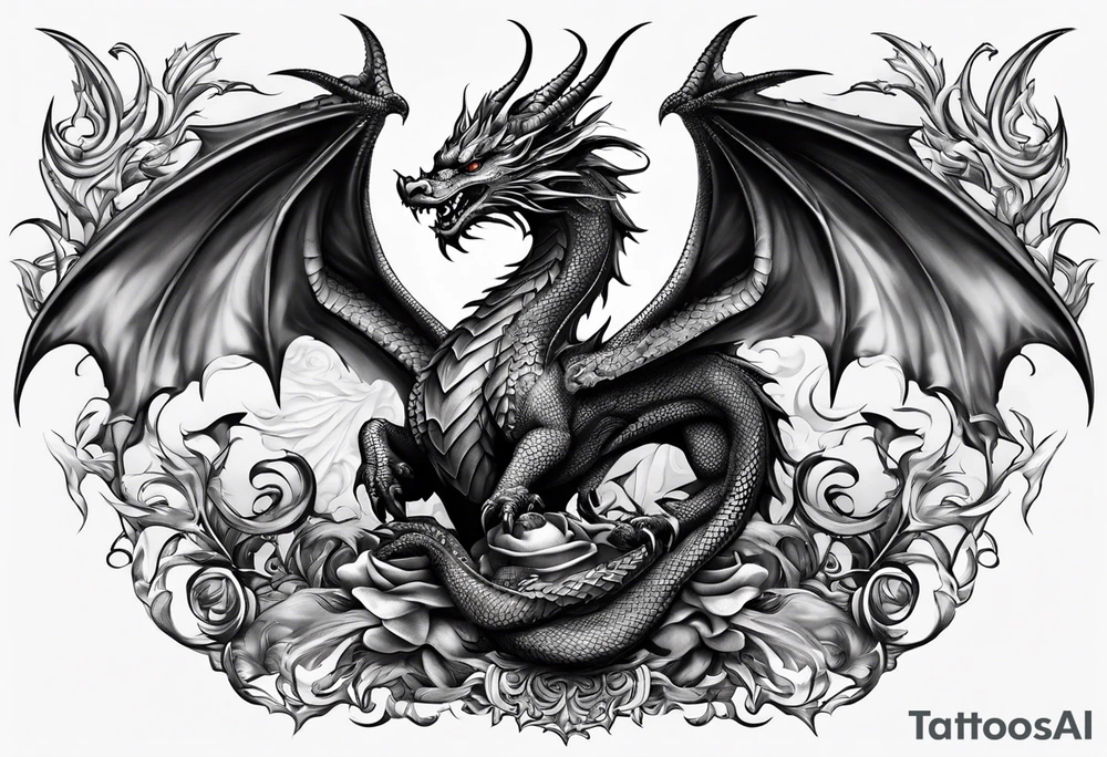 Family of five dragons, Mother with wings spread tattoo idea