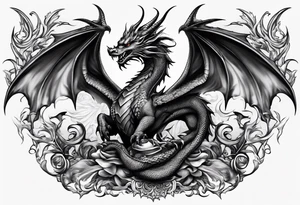 Family of five dragons, Mother with wings spread tattoo idea
