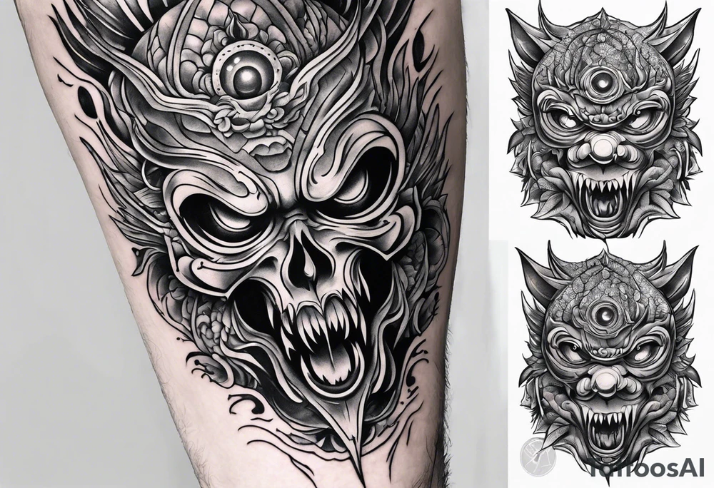 Beautiful Eldridge horror creature thigh tattoo tattoo idea