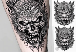 Beautiful Eldridge horror creature thigh tattoo tattoo idea