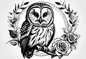 Barred owl with a single rose tattoo idea