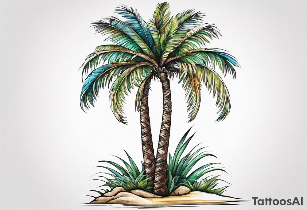 tall solitary royal palm tree tattoo idea