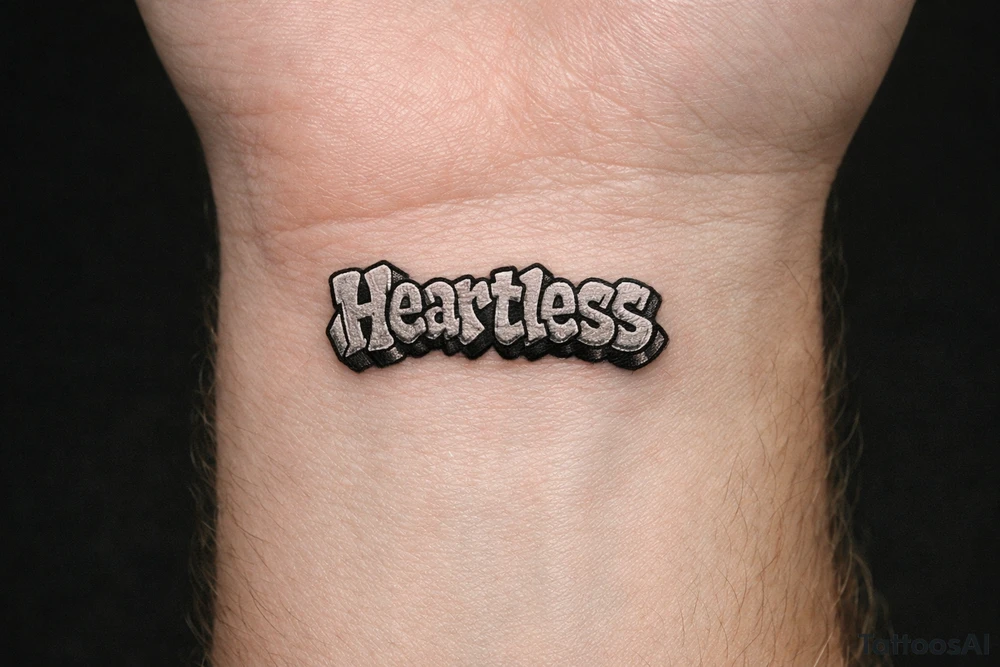 show me a tattoo of heartless with bubble letters with shading tattoo idea