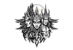 Lord Shiva, Godess Kali, Godess Lilith Together with the moon in the background tattoo idea