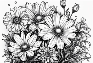 Daisy honeysuckle cosmos snowdrop tattoo idea