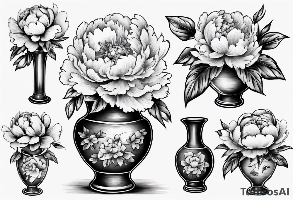 Old school vase with peonies in it tattoo idea