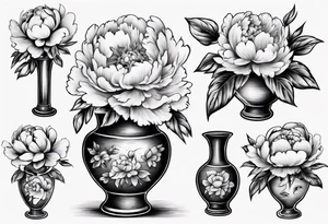 Old school vase with peonies in it tattoo idea