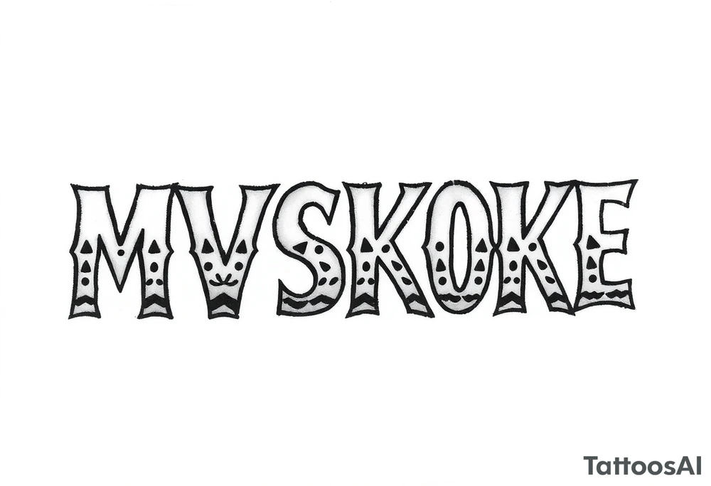 The word “MVSKOKE” shaded with Native American pattern tattoo idea