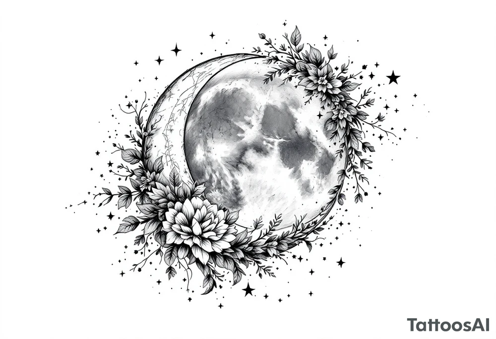 Moon and stars in sky tattoo idea