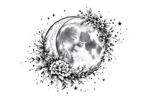 Moon and stars in sky tattoo idea