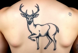 Simplistic shin tattoo of deer. I want the tattoo to emphasize the innocence, calmness, attentiveness, and beauty of the deer tattoo idea