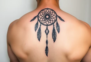 native dreamcatcher with flowing feathers and sacred beads tattoo idea