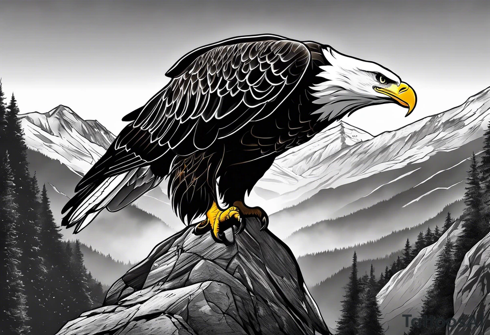 Bald eagle with mountain background tattoo idea Bald eagle with mountain background tattoo idea