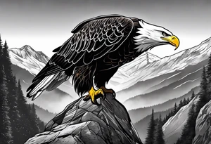 Bald eagle with mountain background tattoo idea