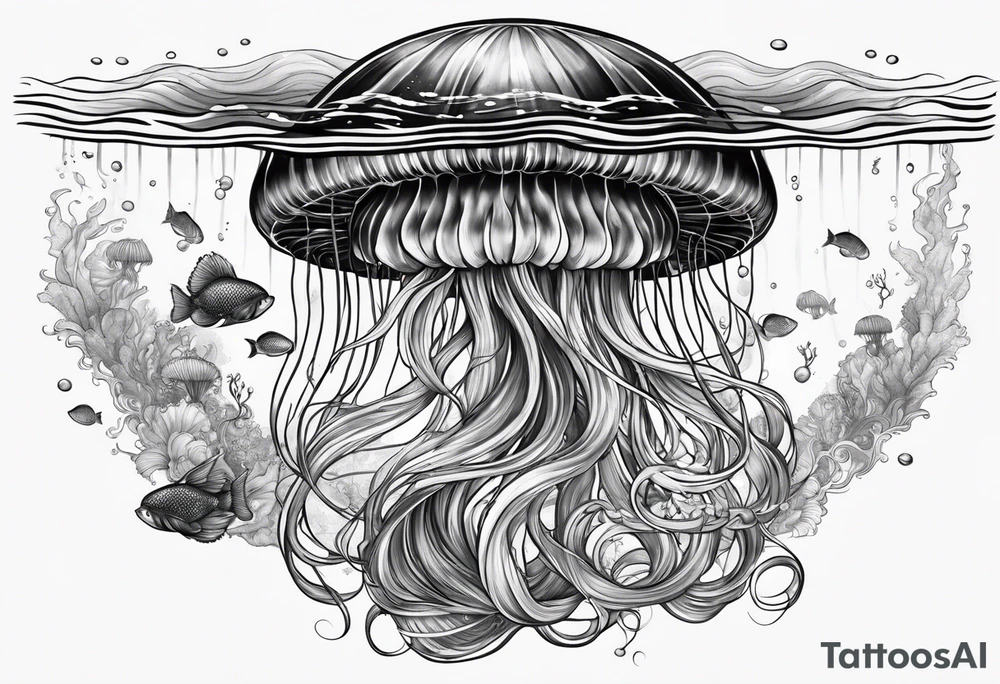 Jellyfish swimming around mermaid tattoo idea