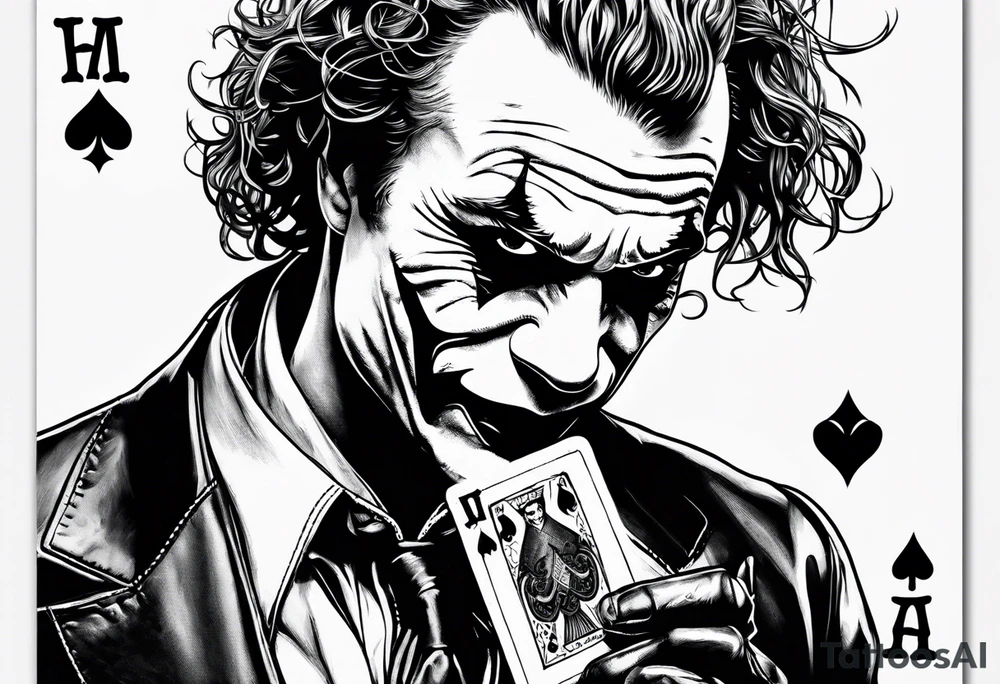 heath ledger joker burning a playing card tattoo idea