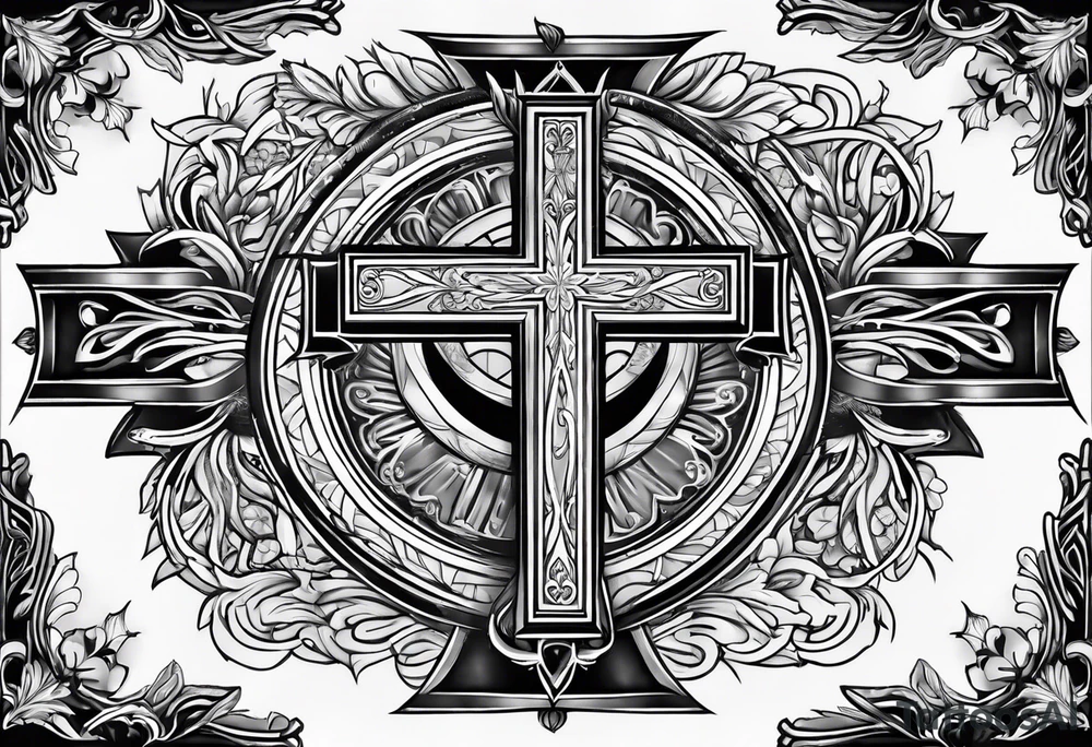 catholic cross with prayer hands and dove tattoo idea
