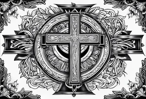 catholic cross with prayer hands and dove tattoo idea