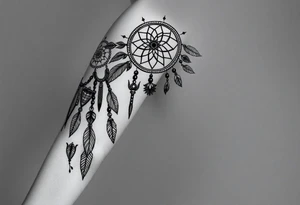 native dreamcatcher with flowing feathers and sacred beads tattoo idea