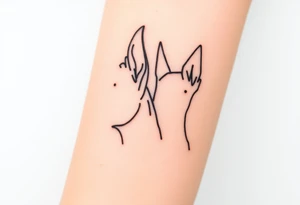outline of pitbull ears, next to the outline of austrailian cattle dog ears, as they look off into the sunset tattoo idea