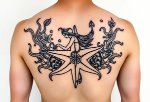 Mermaid in a lagoon sea star bra tattoo idea