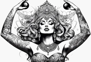 Woman , hands over head , holding orb of creation above head tattoo idea