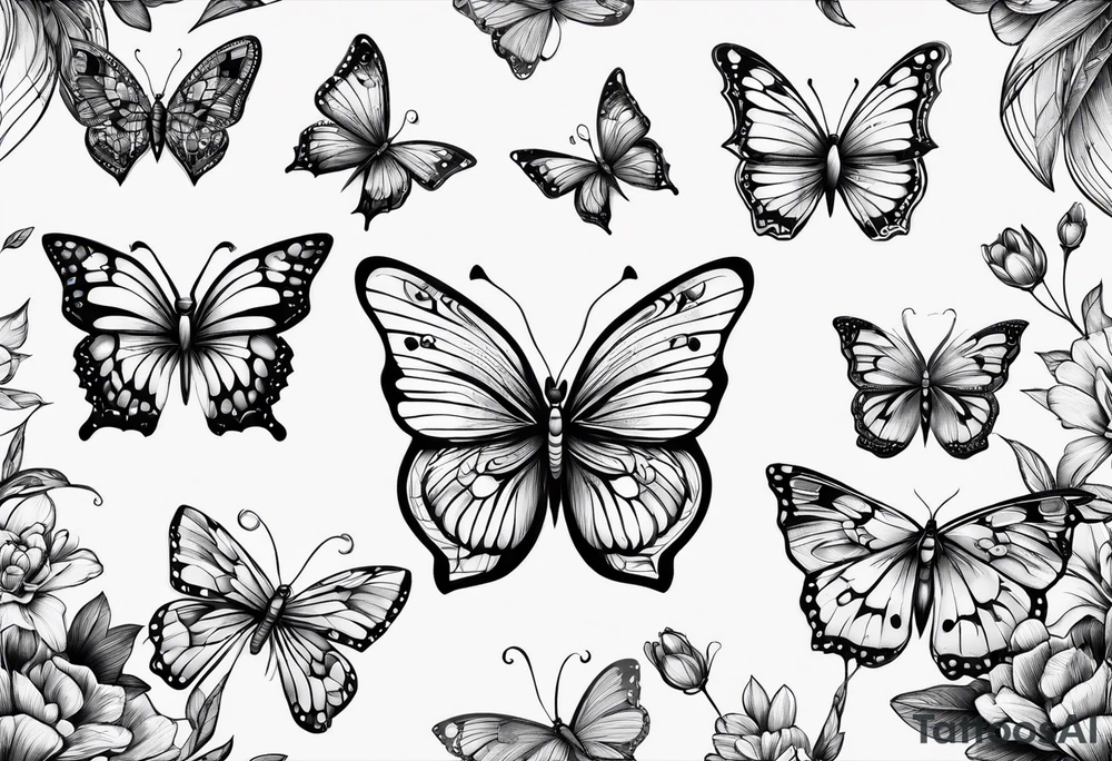 3 fine line butterflies tattoo idea