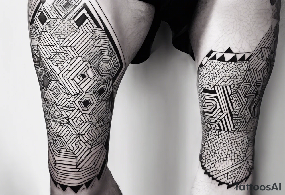 geometric full male leg sleeve tile honeycomb tattoo idea