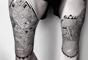 geometric full male leg sleeve tile honeycomb tattoo idea