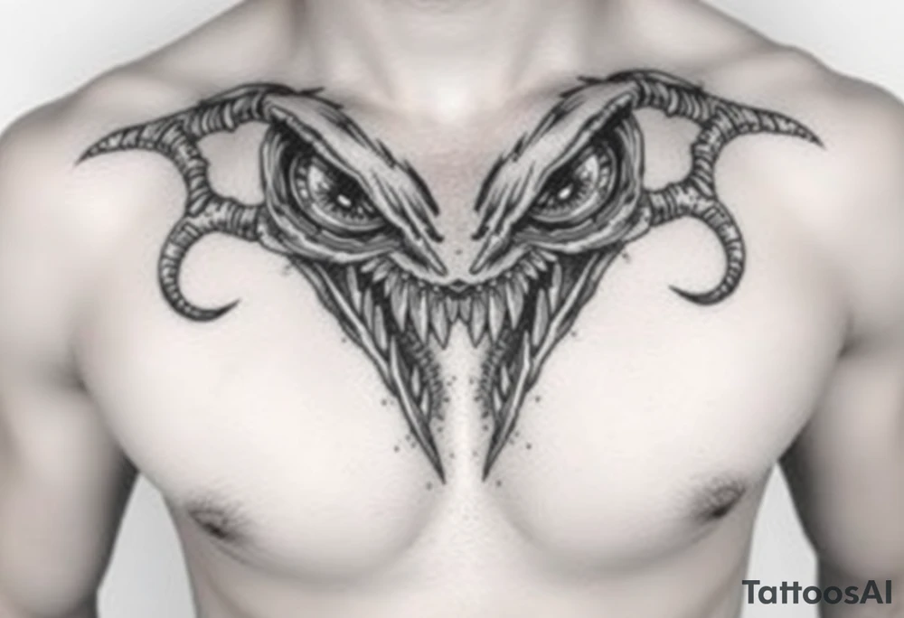 Scary teeth alien eyes tattoo idea